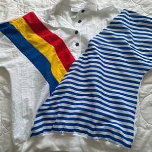 80s Striped and Color Block Polo Shirt